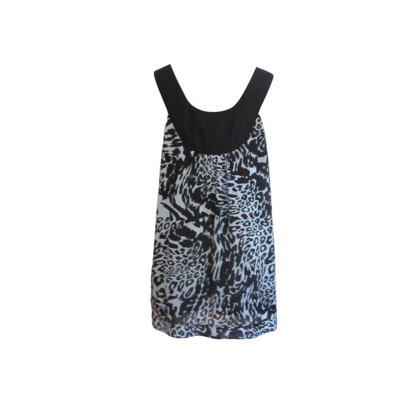 Lapis Black/White Animal Print Beaded Sleeveless Tunic Style Blouse in Sz XL - Picture 4 of 6